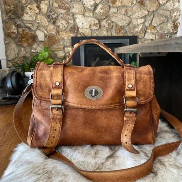 Vintage distressed Mulberry Alexa look alike brown top handle satchel